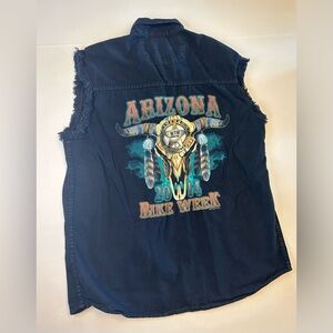 Arizona Bike Week Men’s Sleeveless ButtonUp Black Shirt Size M~2014 Motorcycle